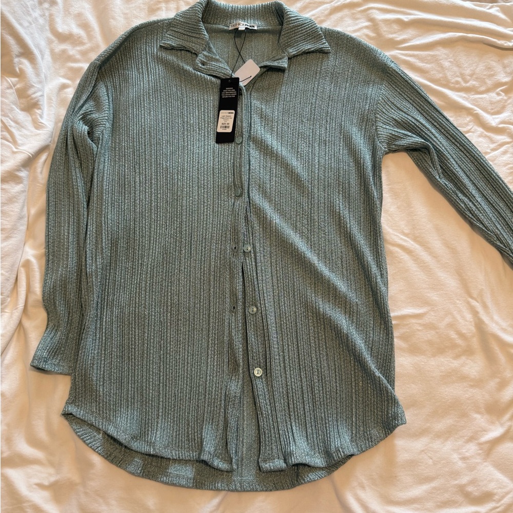 Fashion Nova Ribbed Knit Cardigan - Light Blue